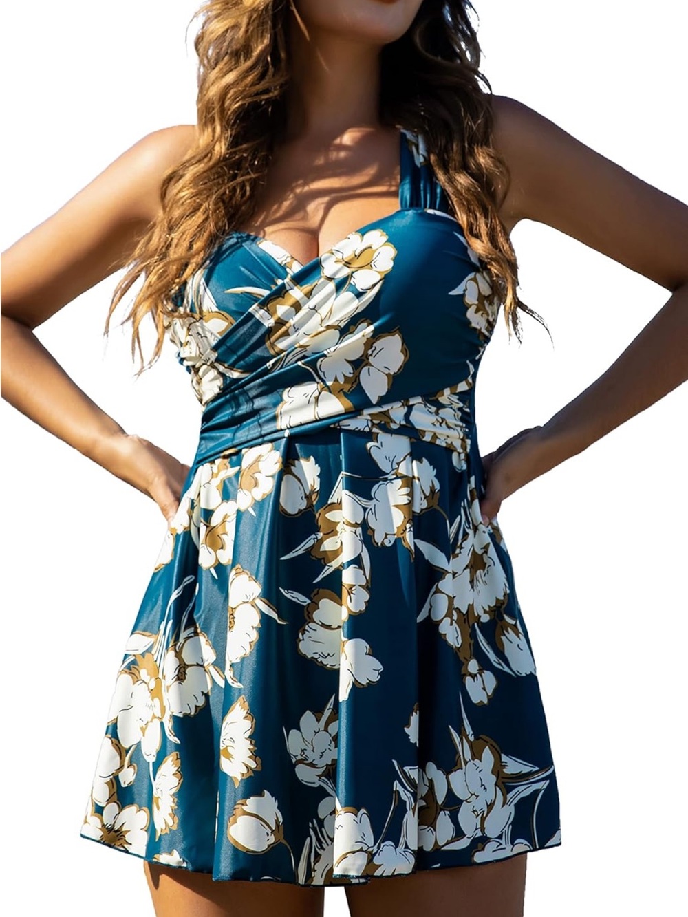 Floral Teal Halter Mini Dress